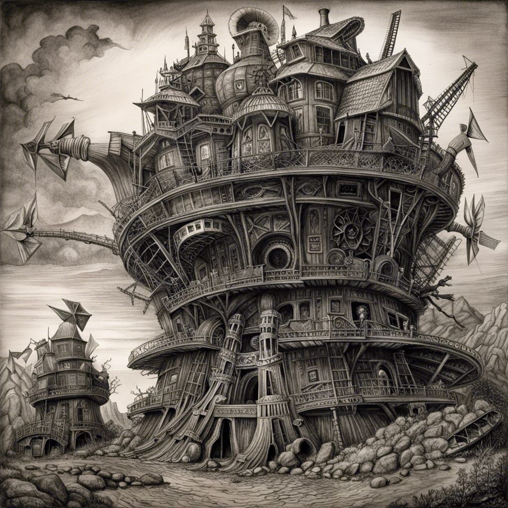 Windmill Monster Drawing in Post-Apocalyptic Wonderland