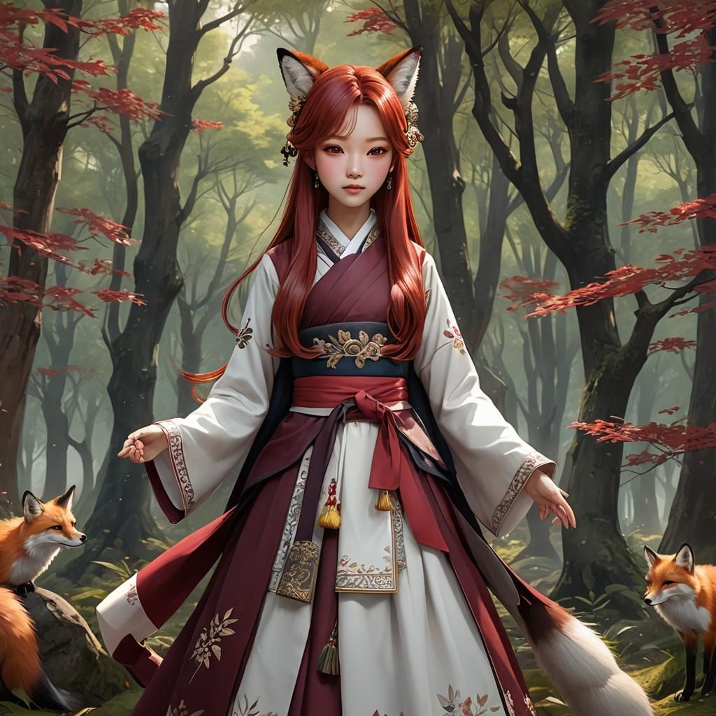 Korean Woman with Fox Features in Anime Art