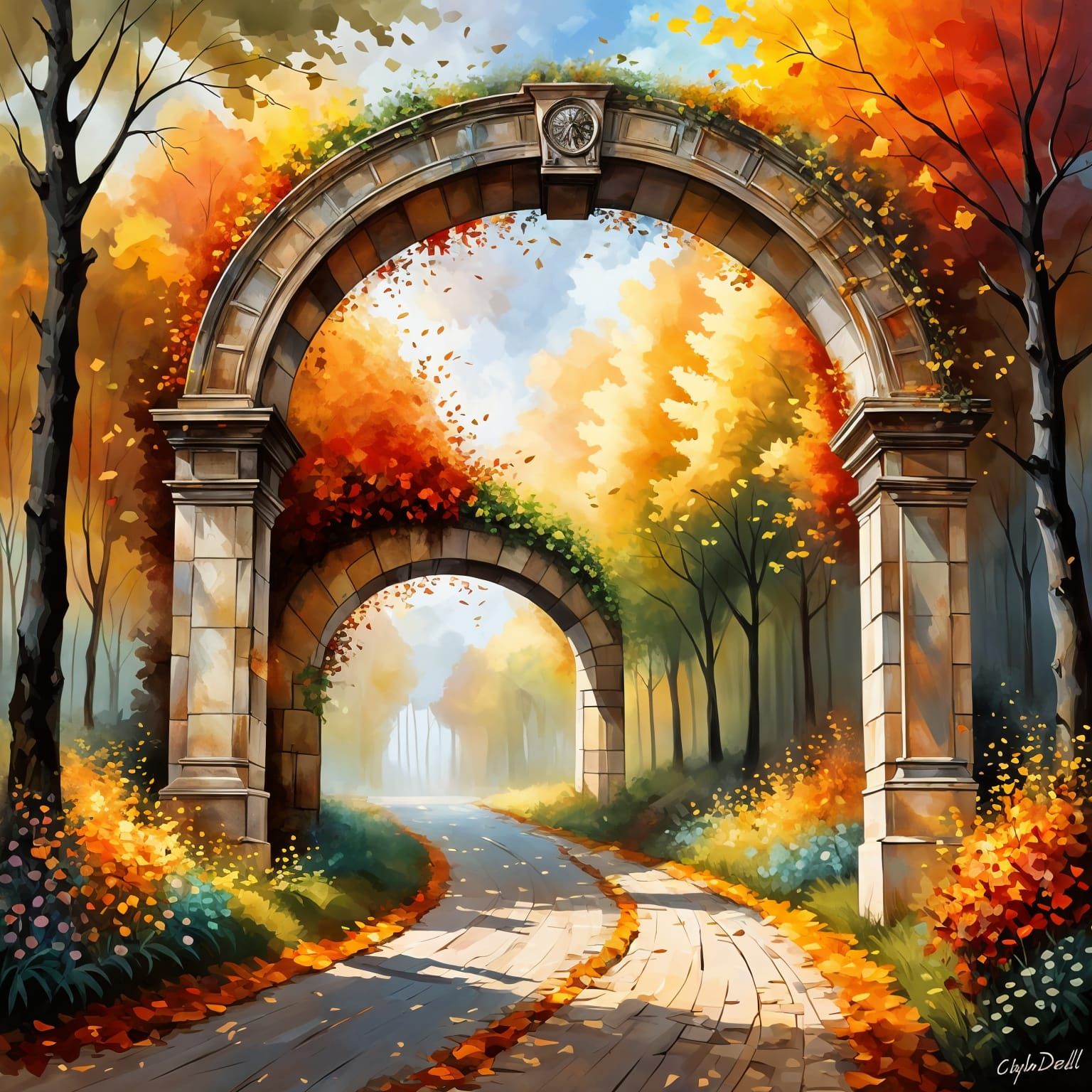 Un trèfle à quatre feuilles porte-bonheur brillant d'une aura mystique avec un arc-en-ciel en arrière-plan. Guido Borell...