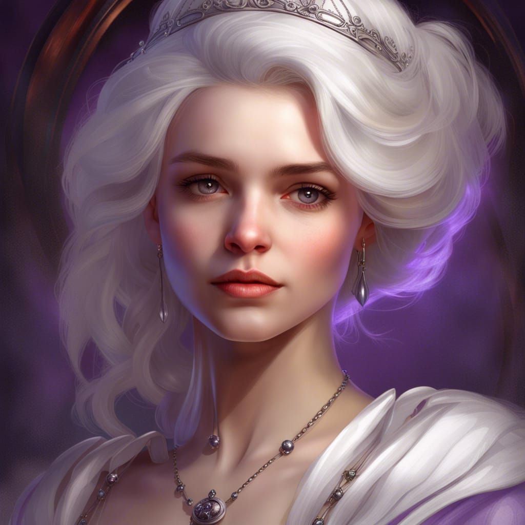 Silver-Haired Princess Portrait in Art Nouveau Style