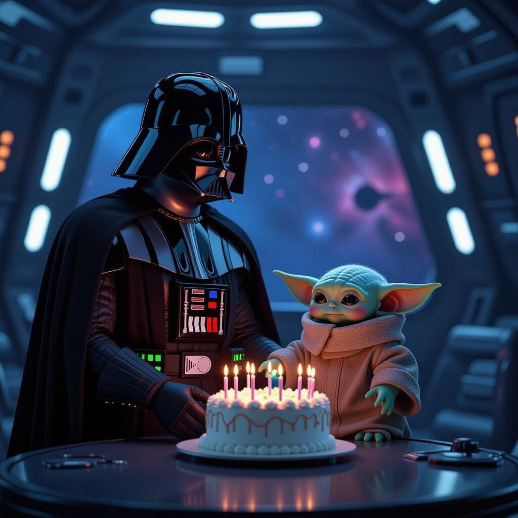 Darth Vader Gives Baby Yoda a Birthday Cake
