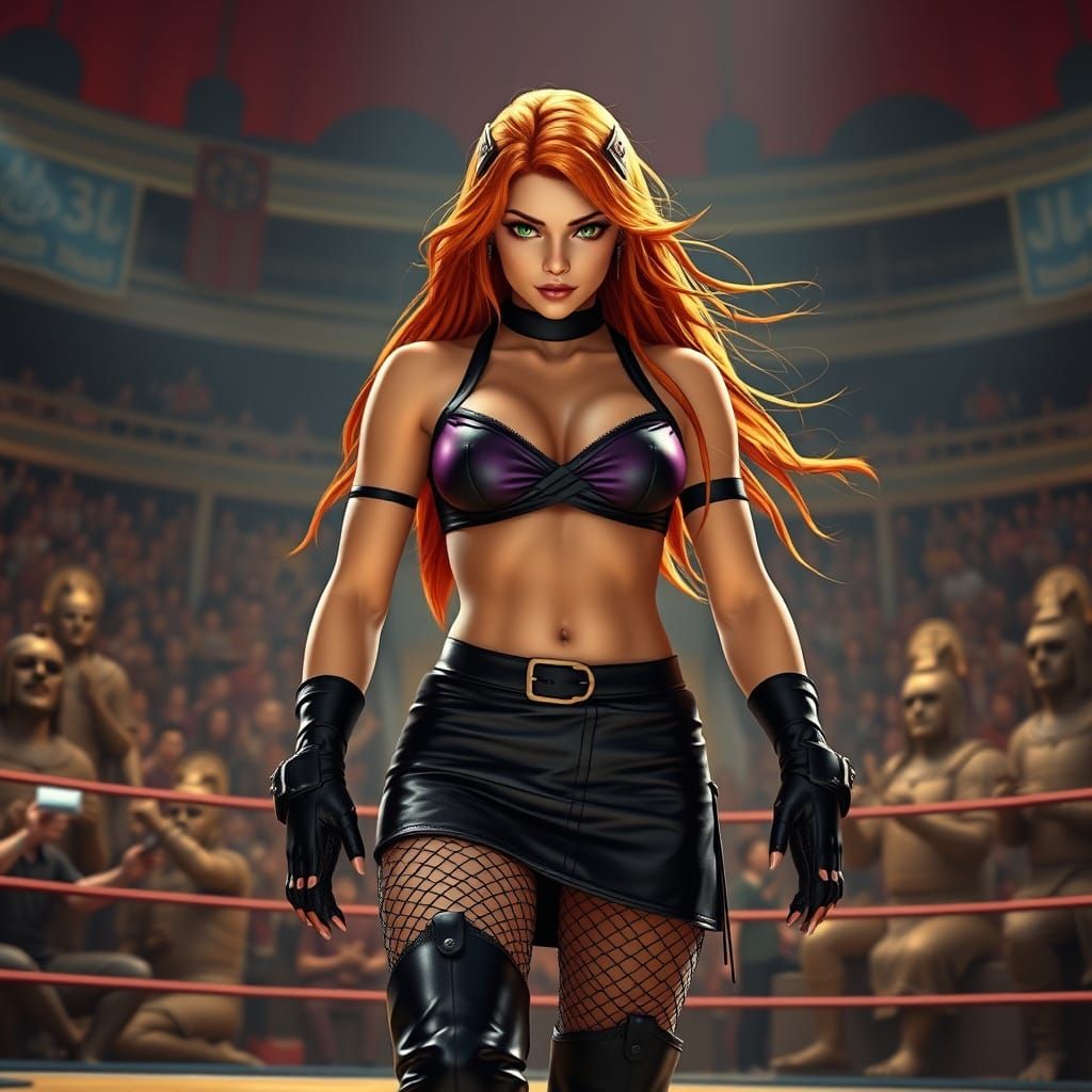 Female Wrestler in Arena: 3D Anime Art