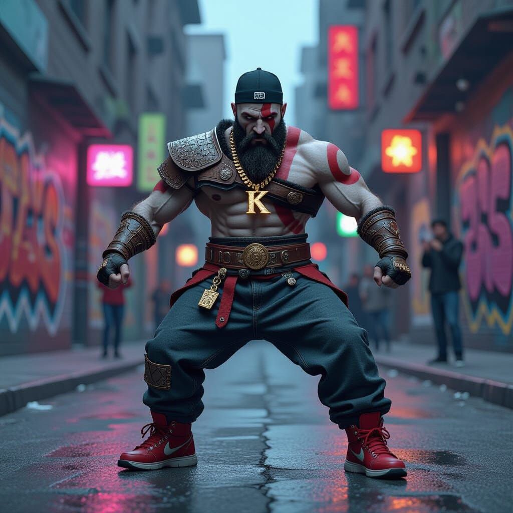 Kratos in Hip Hop Battle: PS5 Style Artwork