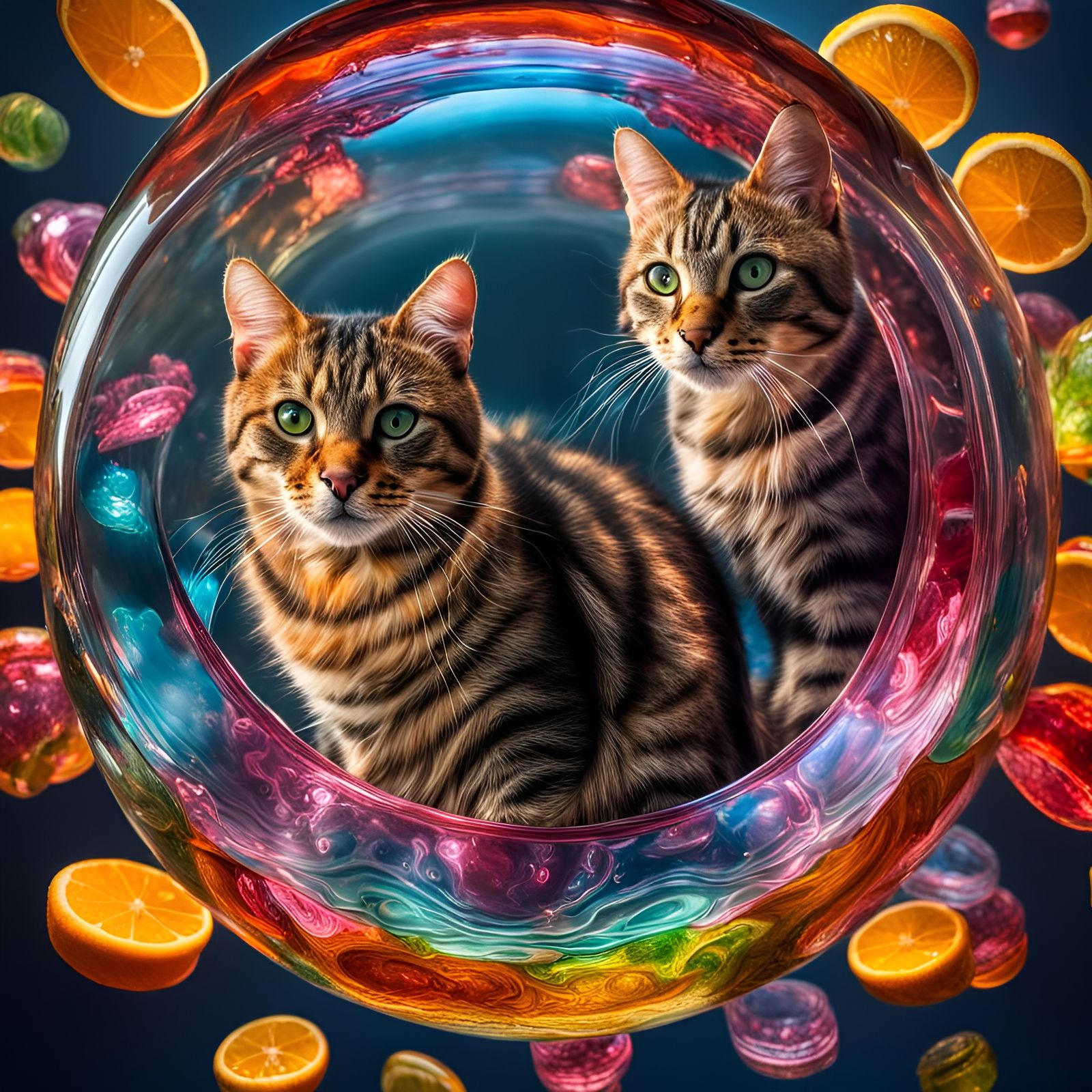 Tabby Cats Suspended in Colorful Aspic