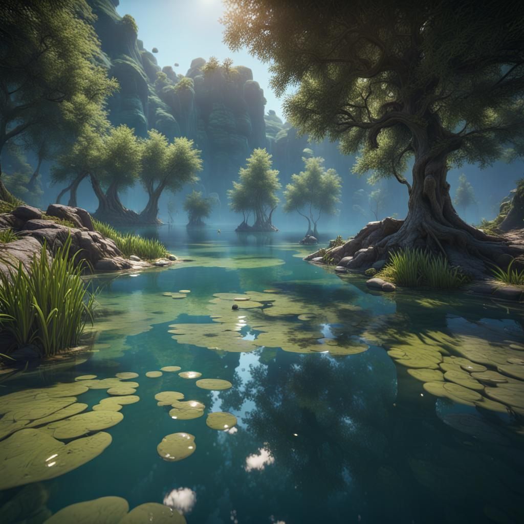 Romantic Couple in Blue Lagoon with Flying Silverware