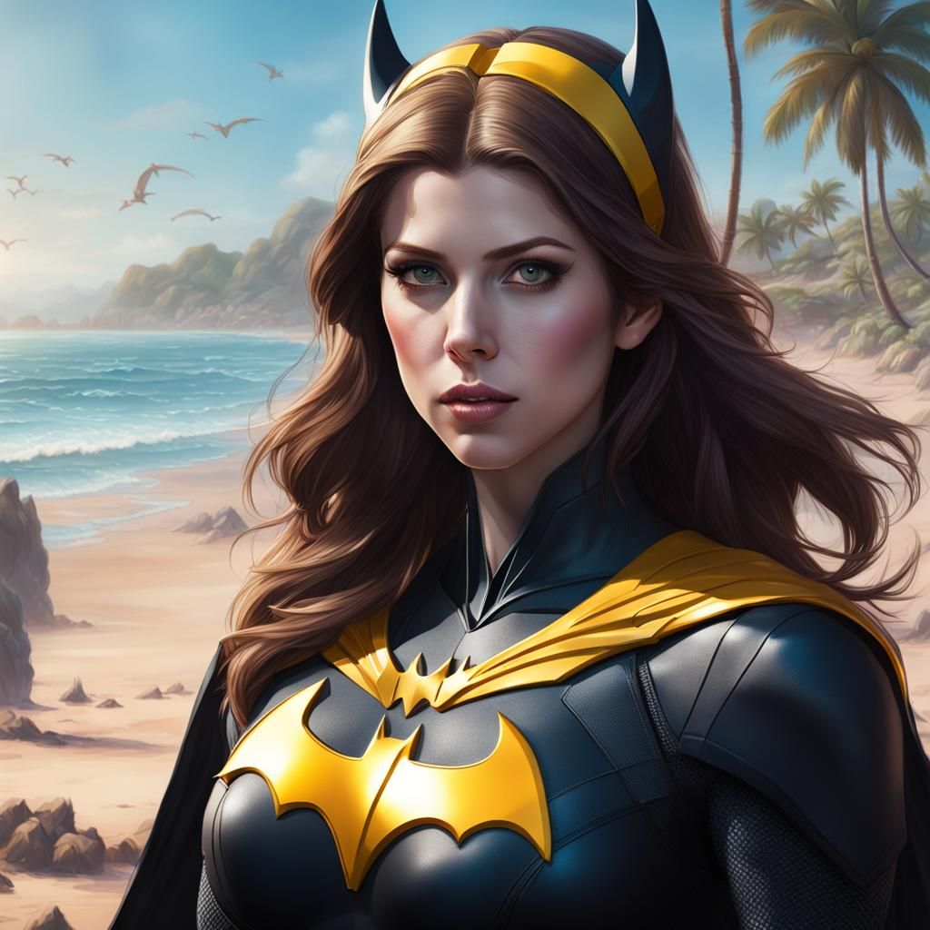 Batgirl on Beach Vacation: Hyperdetailed Portrait