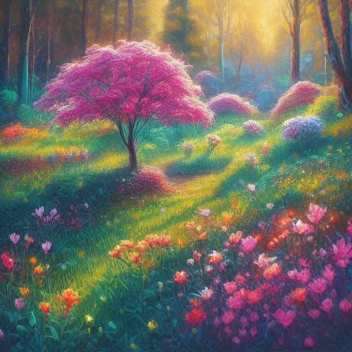 Impressionist Tulip Field in Vibrant Oil Painting