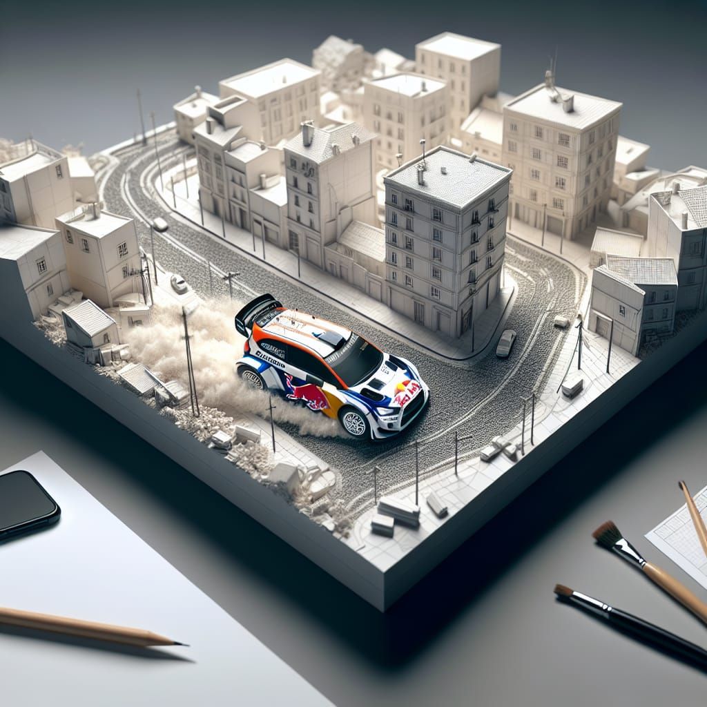 Rally Car Diorama in the City: 3D Render