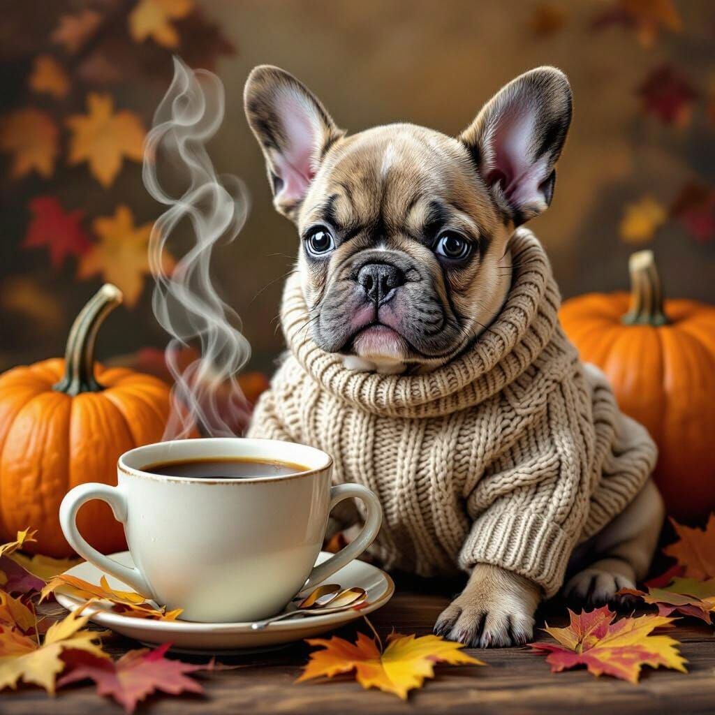 Ultra-Realistic French Bulldog in Cozy Autumn Scene