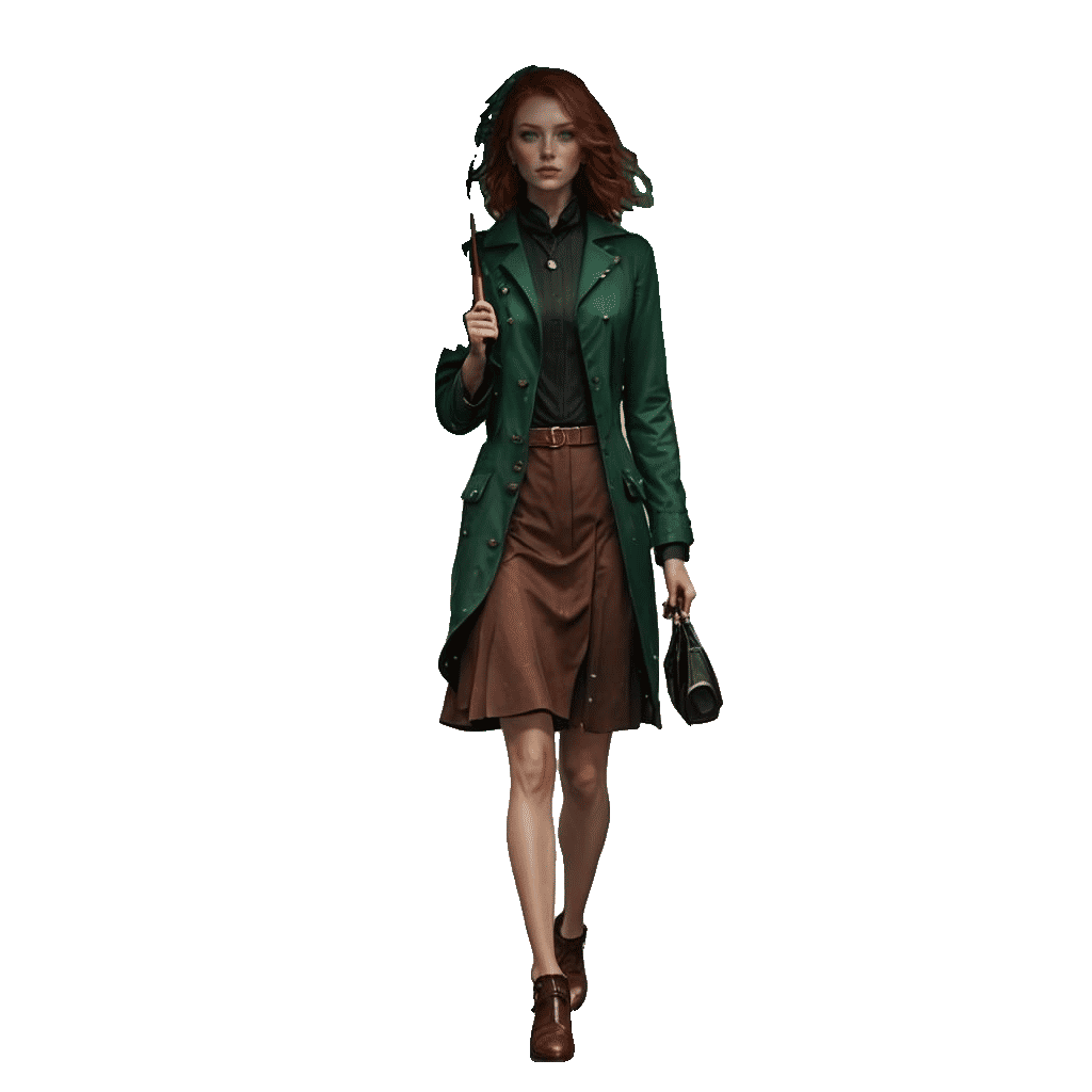 Redhead Girl with Emerald Eyes Holding Umbrella