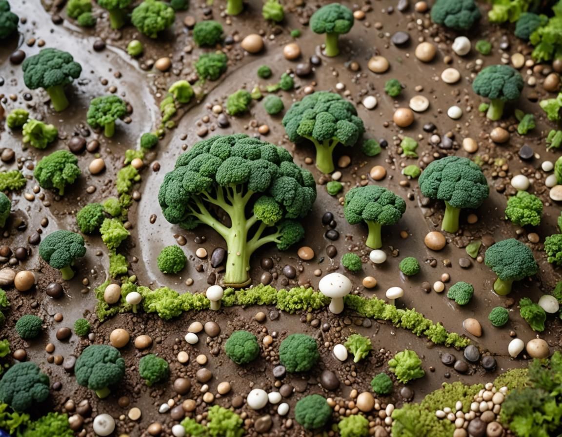 Miniature Food Forest Path with Broccoli Trees