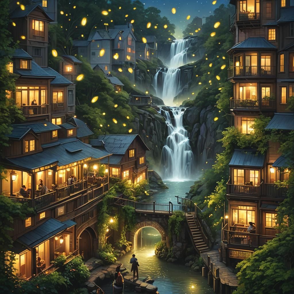 Fireflies Dance in Hyperdetailed Cityscape