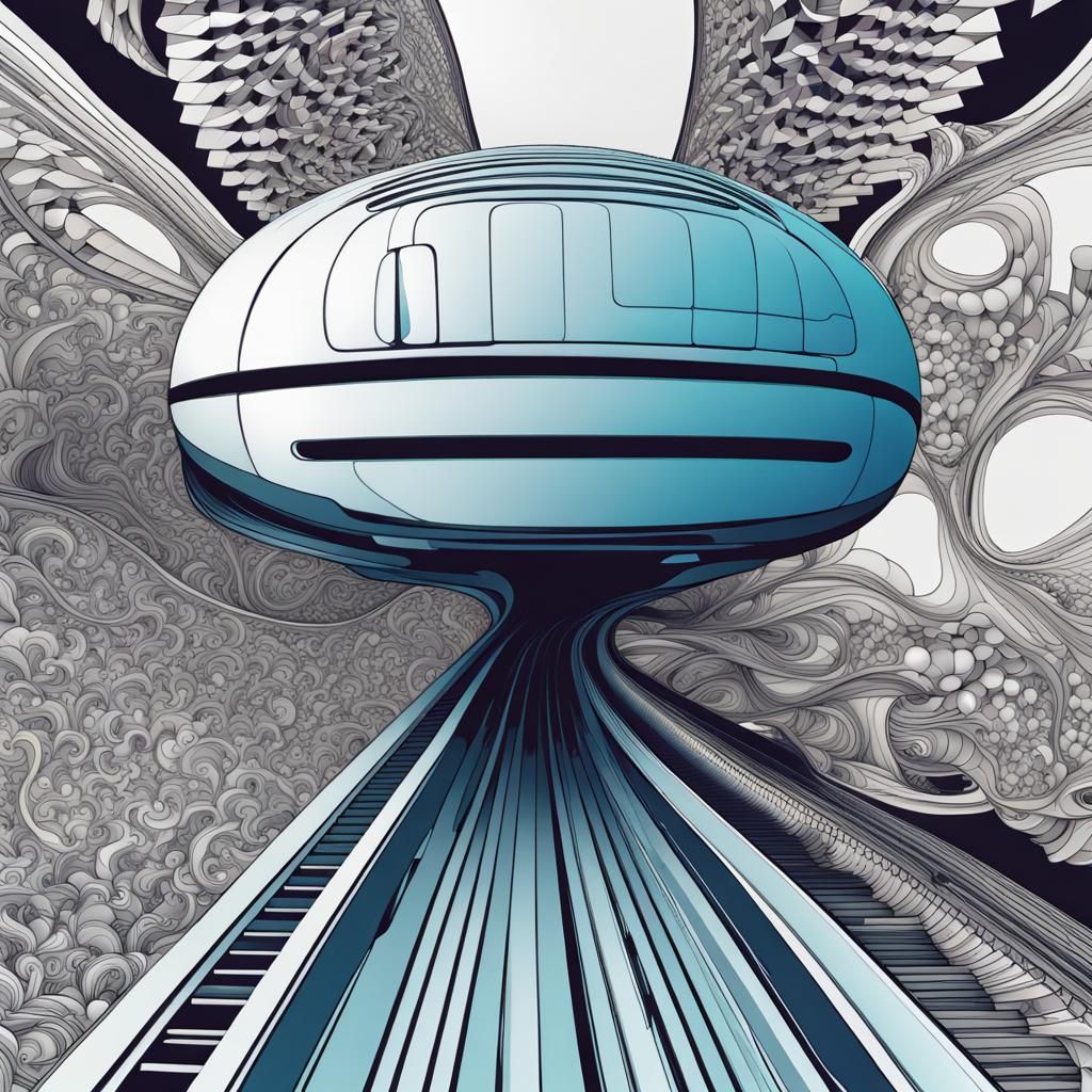 Abstract Techno Album Cover: Monorail in Fractal Style