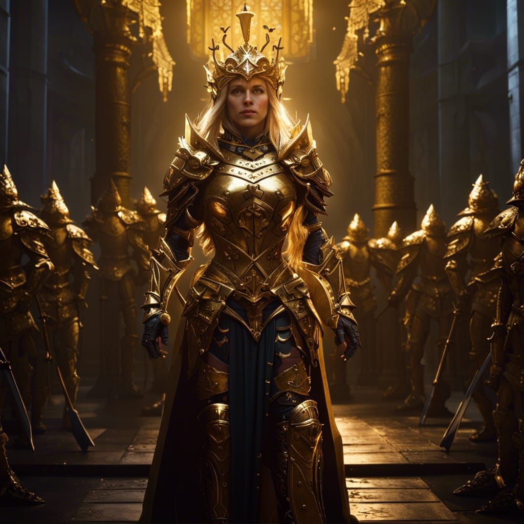 Golden Queen Commands Army: Dark Fantasy Concept Art