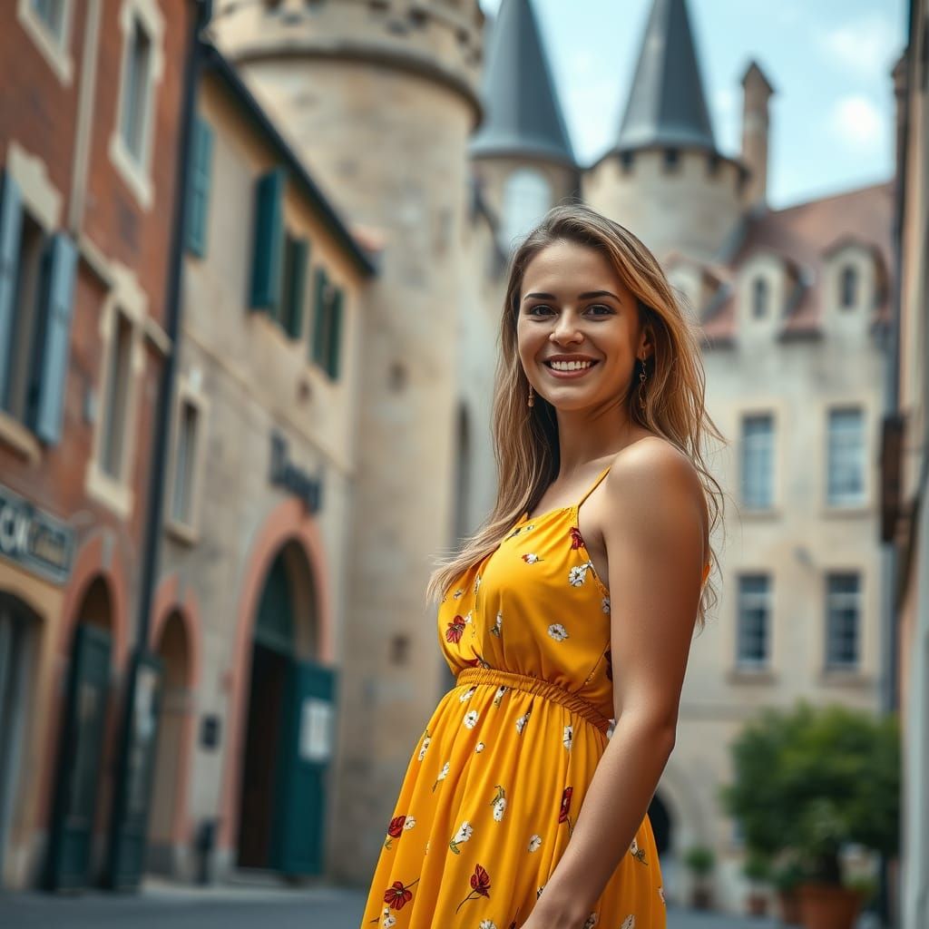 Smiling Woman in La Rochelle: Hyperrealistic Cinematic Portr...