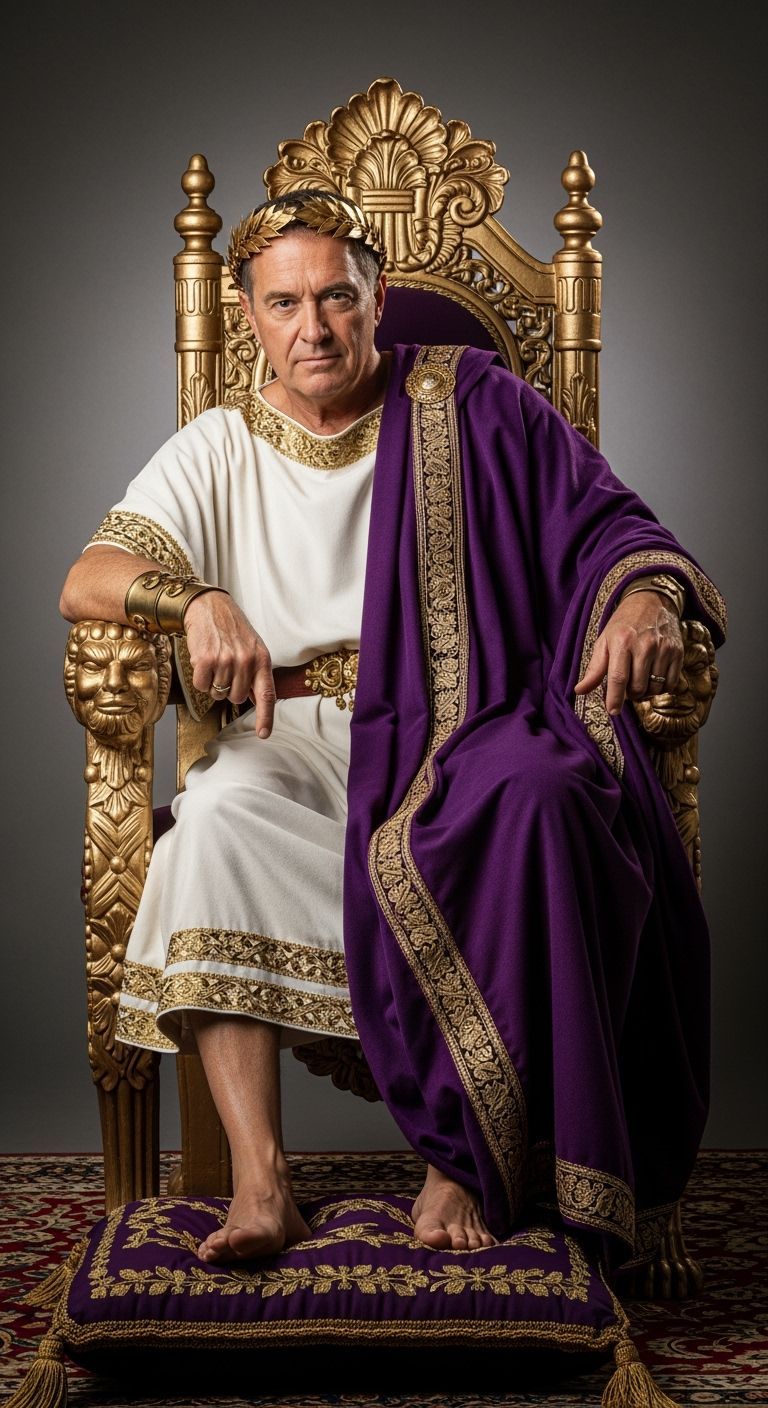 Powerful Roman Emperor on Gold Throne, Studio Portrait