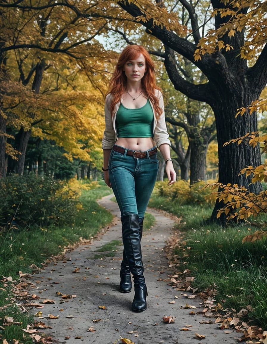 Elf Walking in Autumn Oak Forest