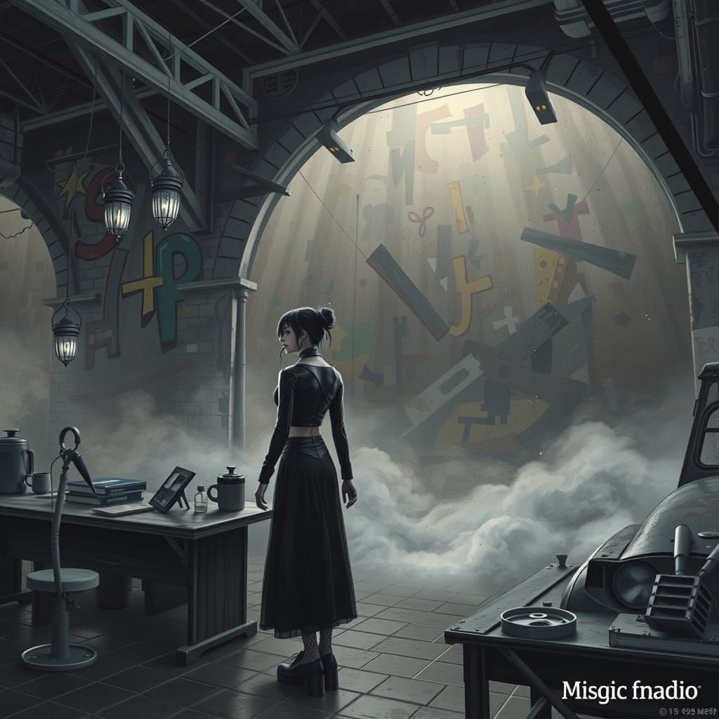 Goth Fashion Model Posing by Vibrant Street Art Mural