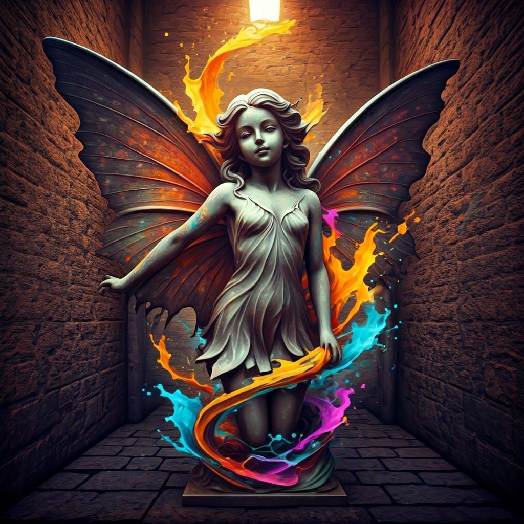 Fairy Statue in Urban Graffiti Art