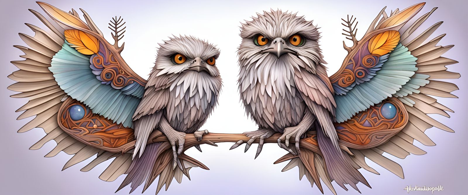 Australian Tawny Frogmouth with Fractal Elements in 3D