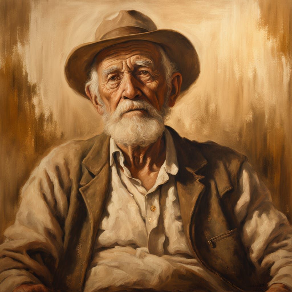 Old Man Portrait in Sepia Oil Painting Style