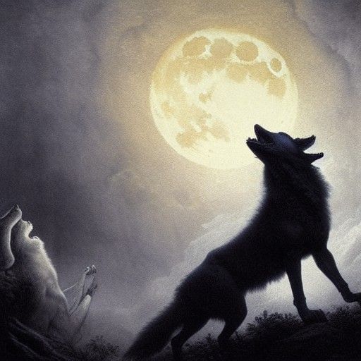 Wolf Howling at Blue Moon in Horror Style