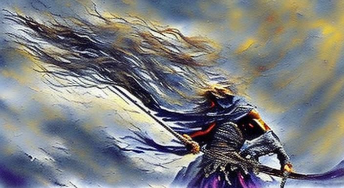Impasto Painting of a Female Warrior
