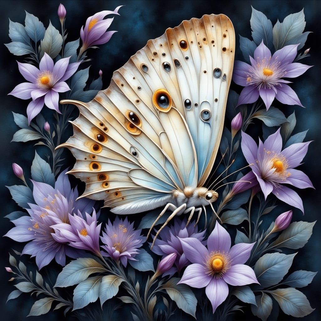 Dreamy White Butterfly Perched on an Exotic Purple Flower
