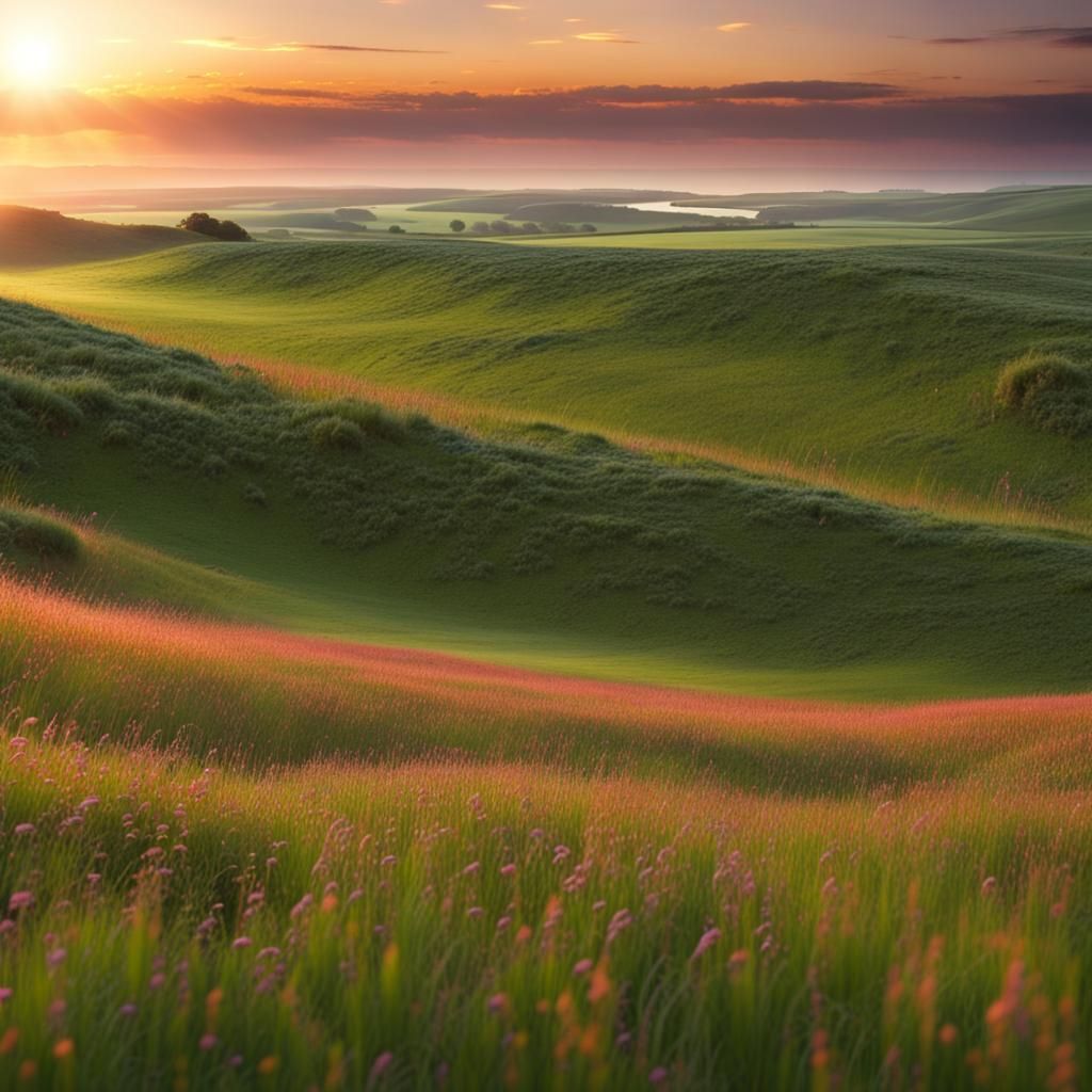 English Meadow Sunset: Detailed Matte Painting