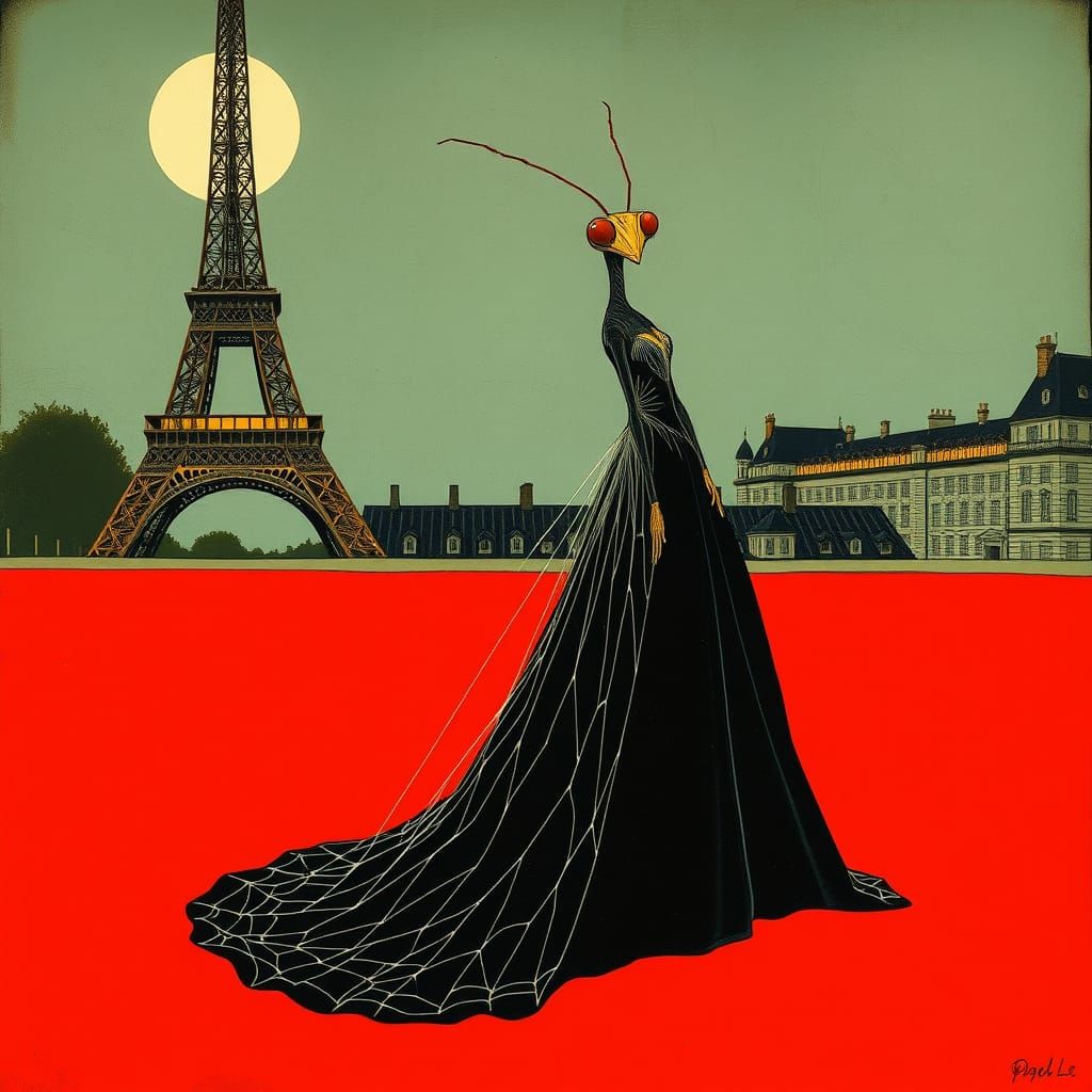 Glamorous Praying Mantis on Paris Red Carpet
