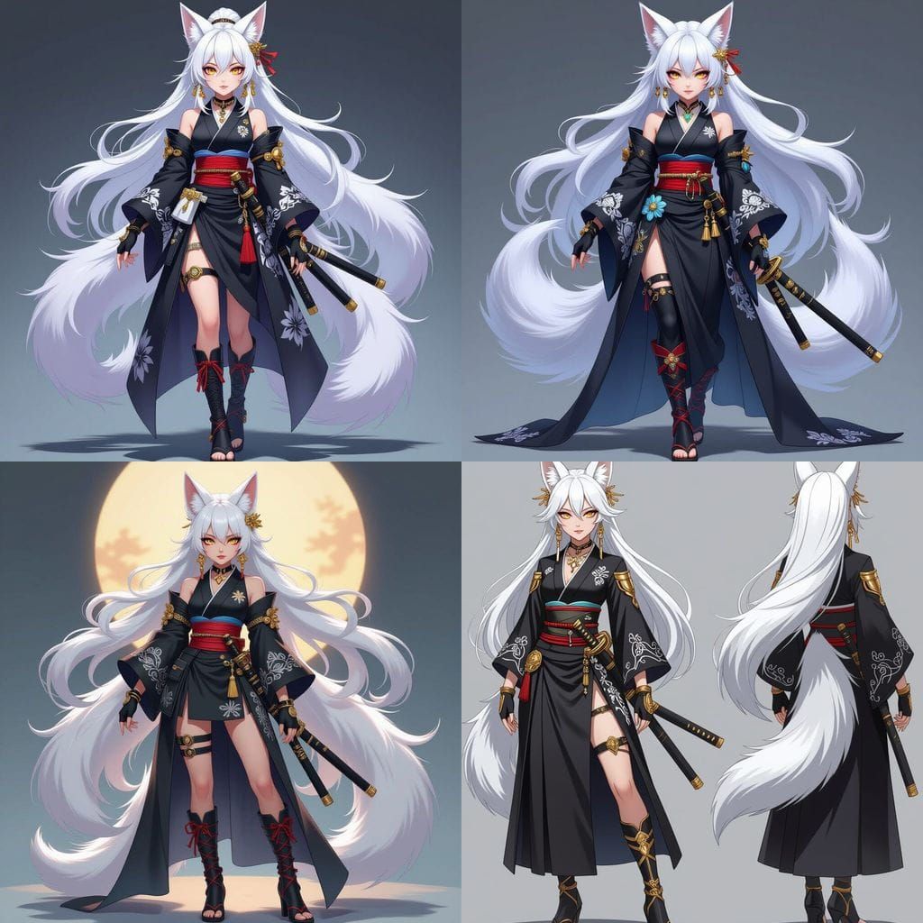 Anime Female Admiral with Kitsune Features and Katana