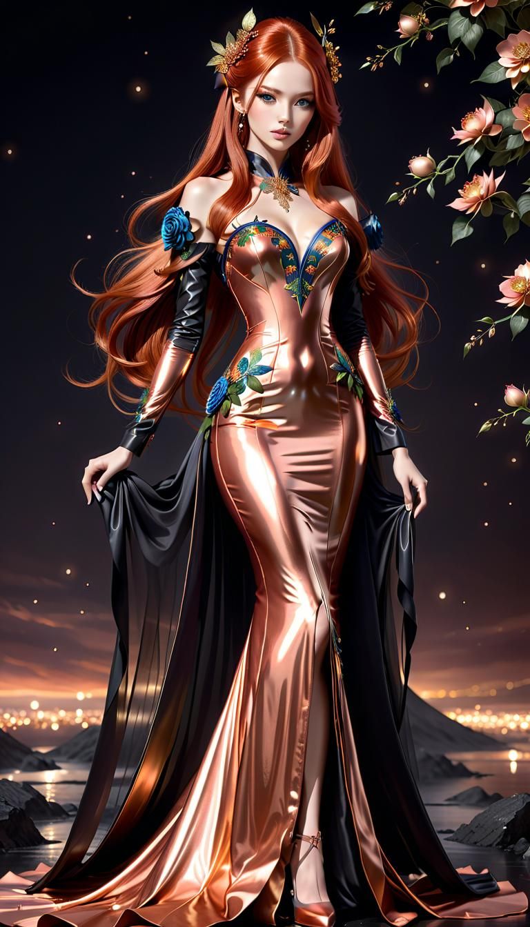 Copper mermaid dress in Lamé fabric