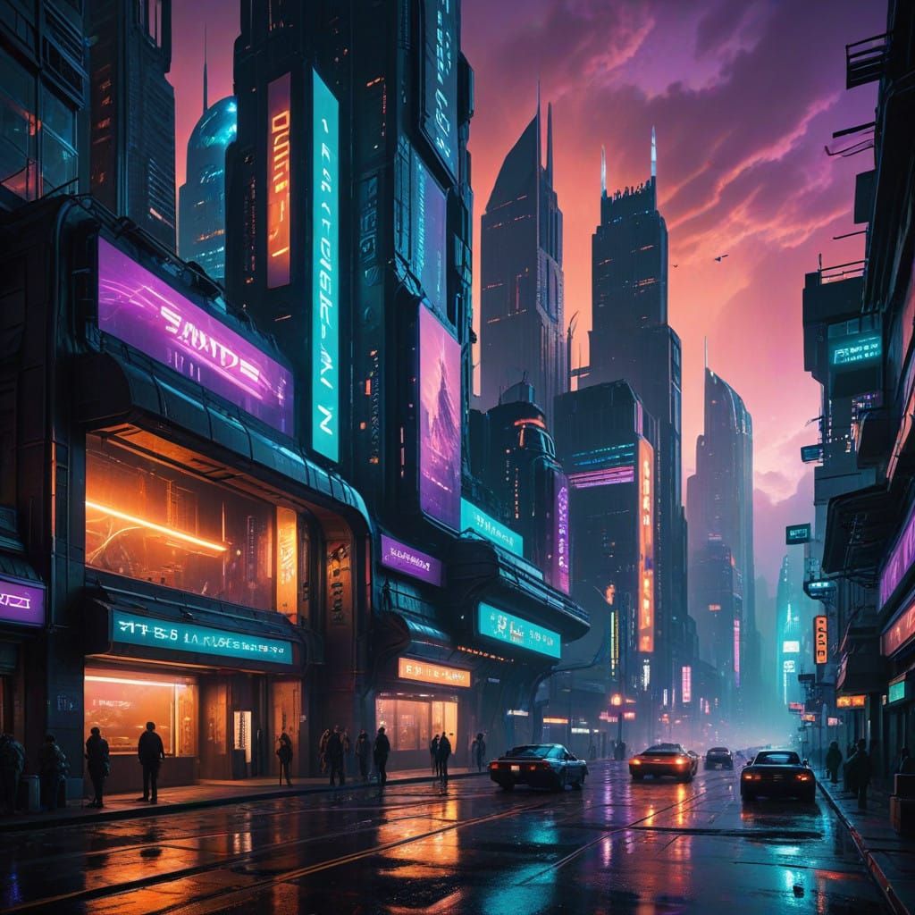 Galactic Metropolis in Vibrant Neon Hues