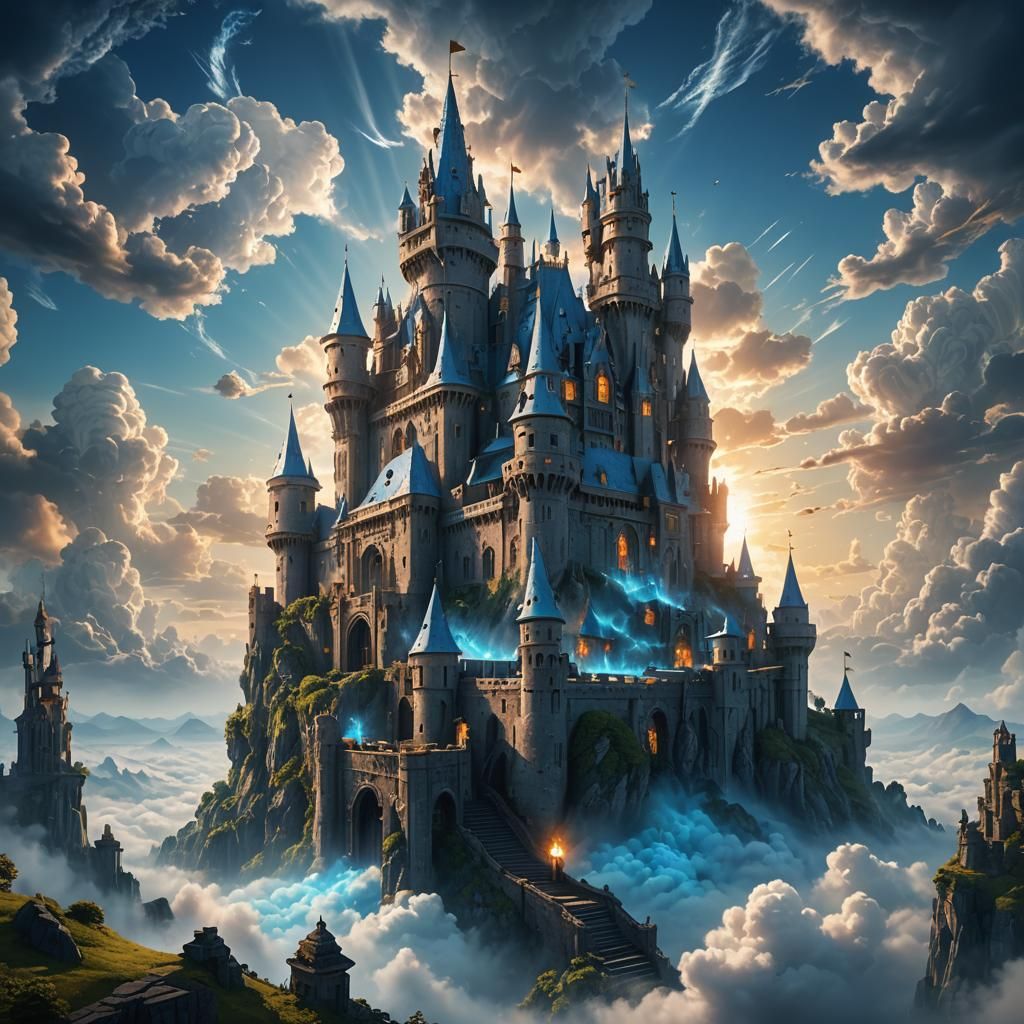Ethereal Cloud Castle in Heaven, Fantasy Concept Art