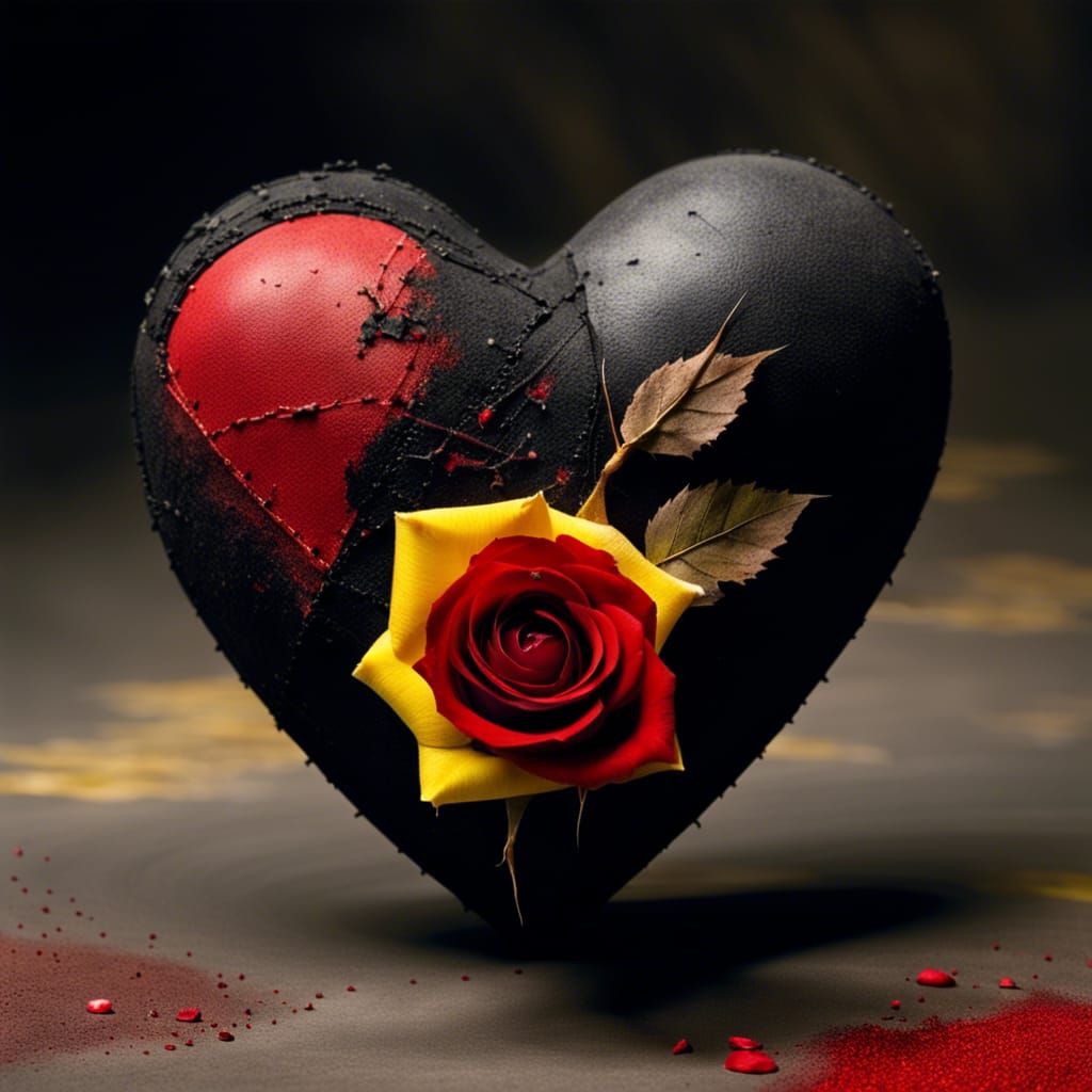 Bandaged Black Heart with Rose, Burton-esque 2D Art