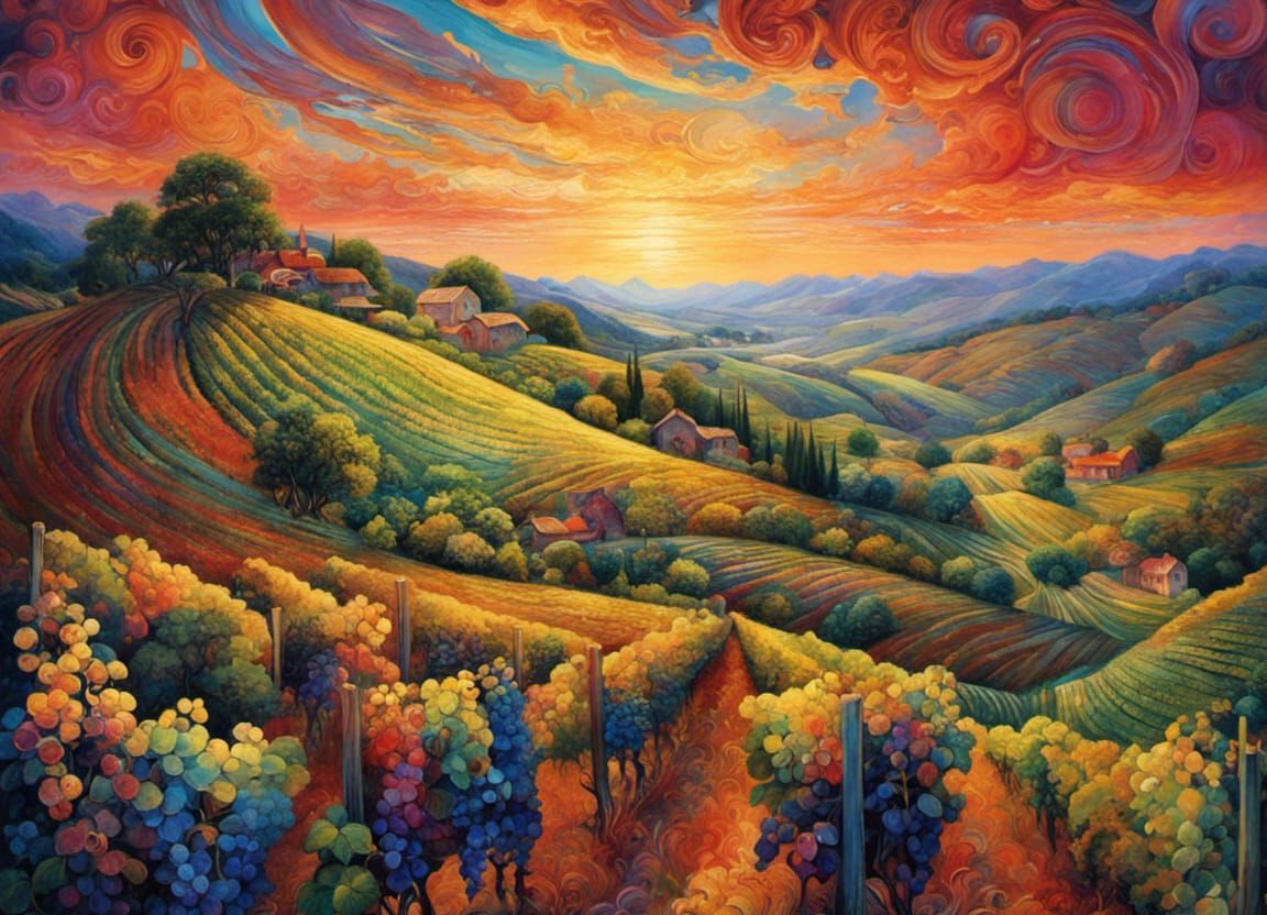 Maximalist Vineyard with Swirling Colors
