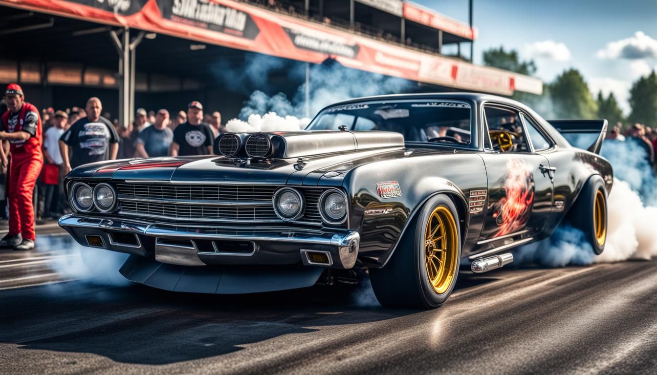 Drag Race Car with Smoking Wheels in 8K