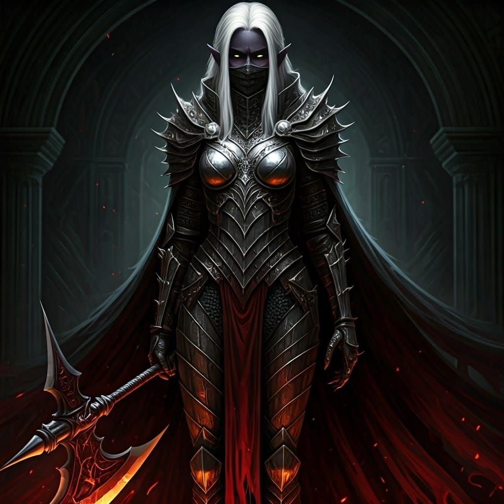 Deadly Drow Blood Guard in Silver Armor