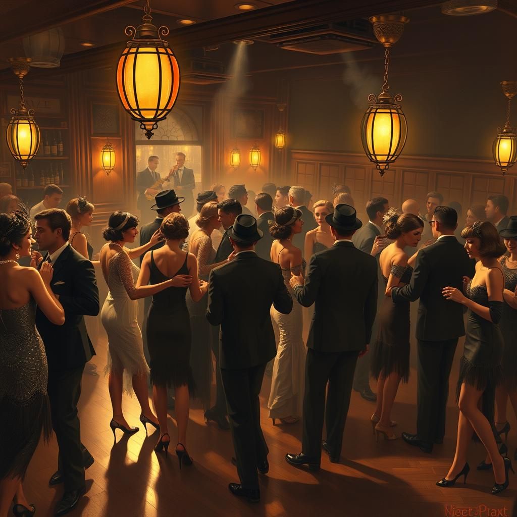 Roaring 20s Speakeasy Scene in Film Noir Style