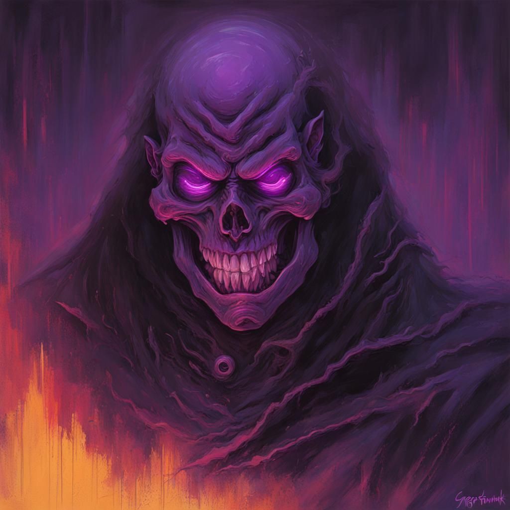Glowing Neon Purple Sinister Skull Art