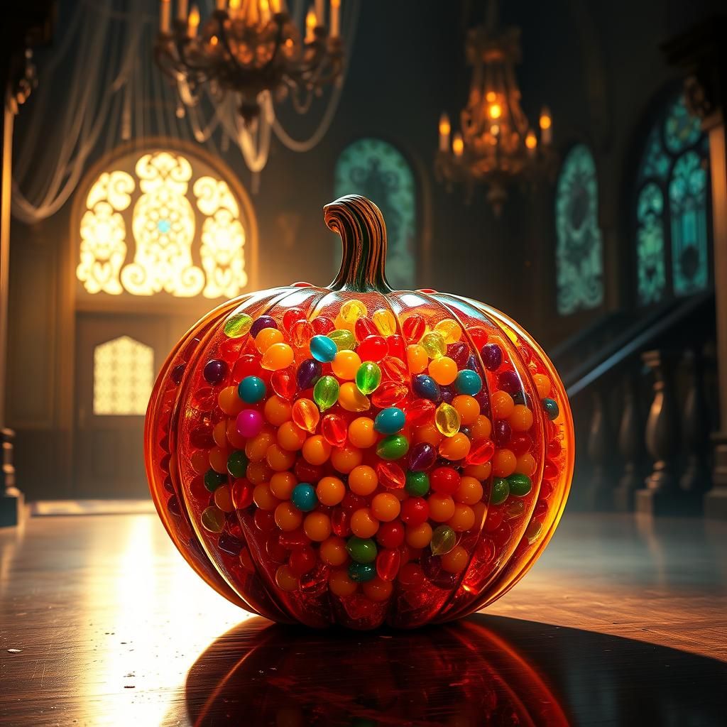 Gleaming Candy Pumpkin at Haunted Mansion Entrance