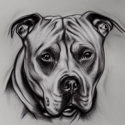 Menacing Pitbull-Bear Dog Hybrid in Charcoal Sketch