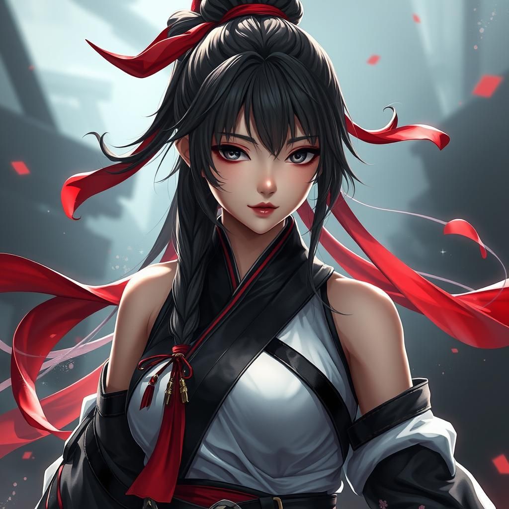 Anime Princess Warrior with Red Ribbon