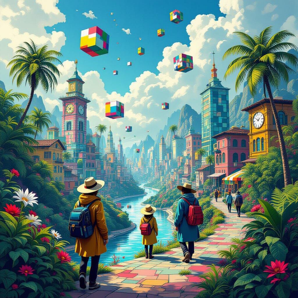 Surreal Landscape with Rebellious Artists in Digital Paintin...
