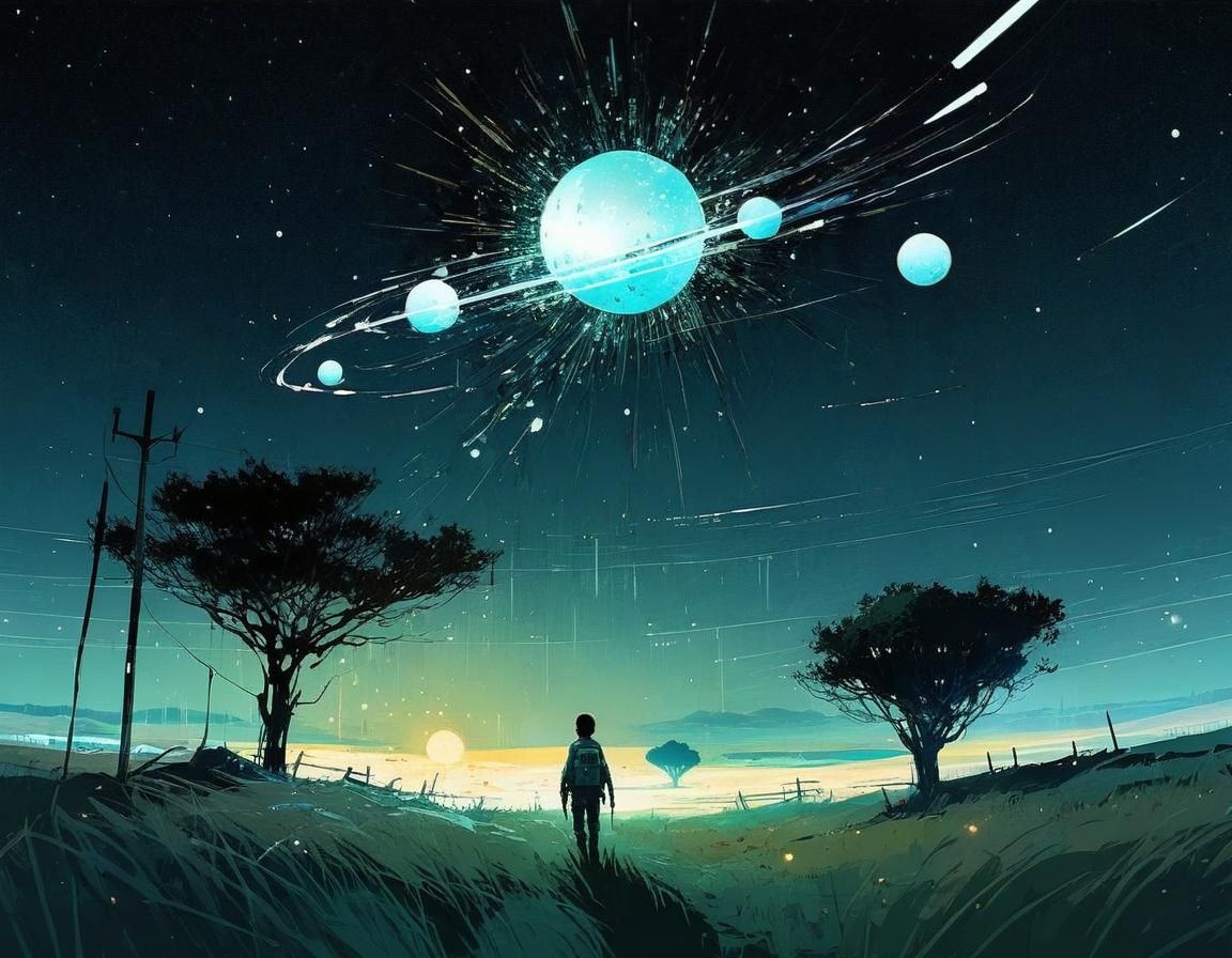 Death Star Attack Over Prairie: Manga Digital Art