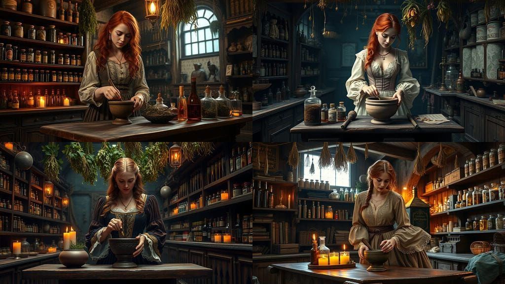 A Vintage Apothecary Alchemist in a Medieval Pharmacy