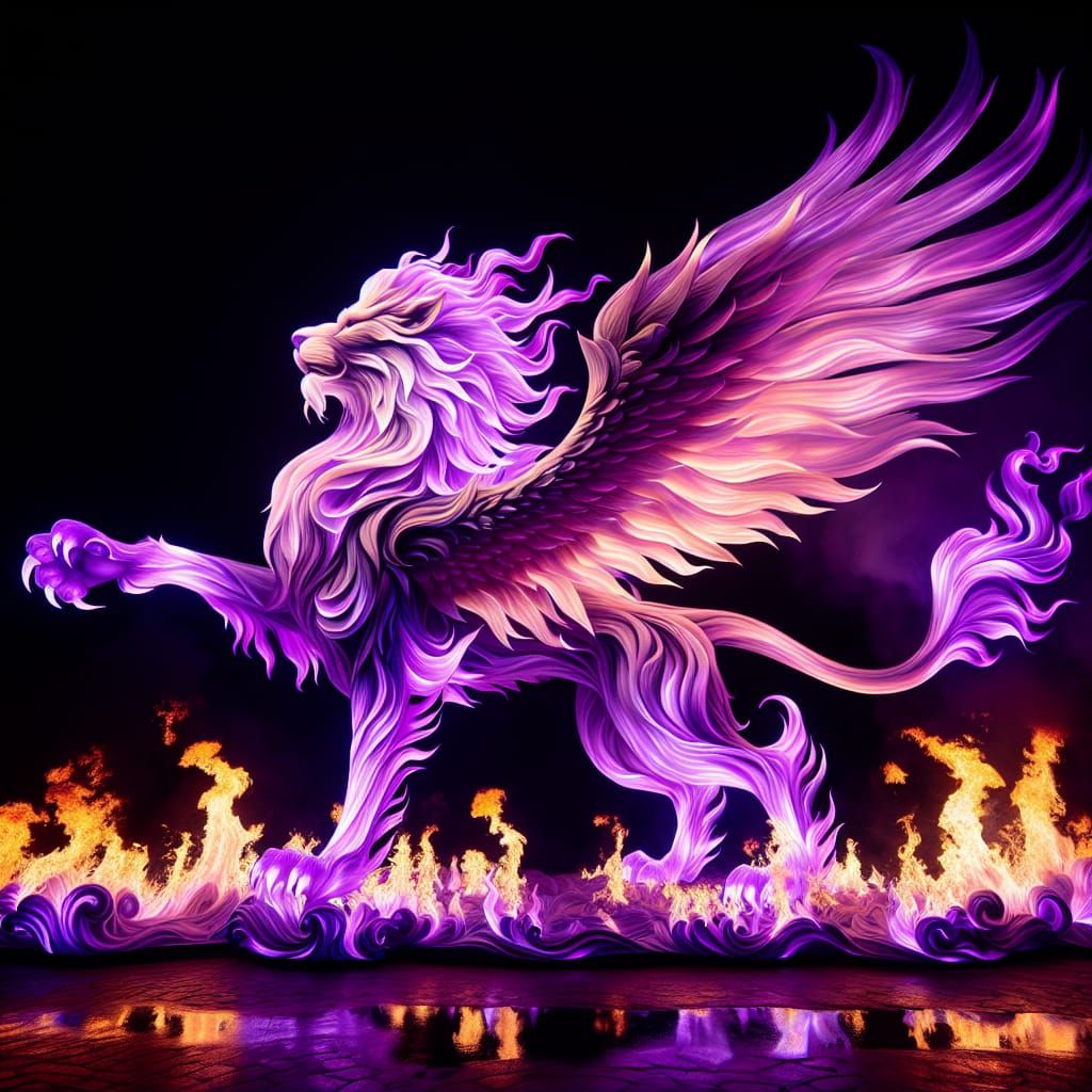 Winged flame lion