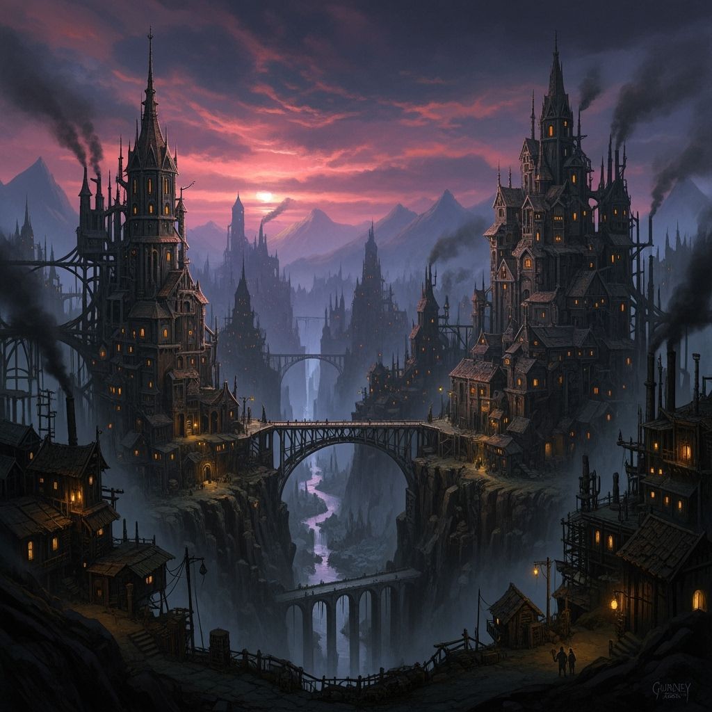 Grimdark Fantasy Scene as Oil Painting