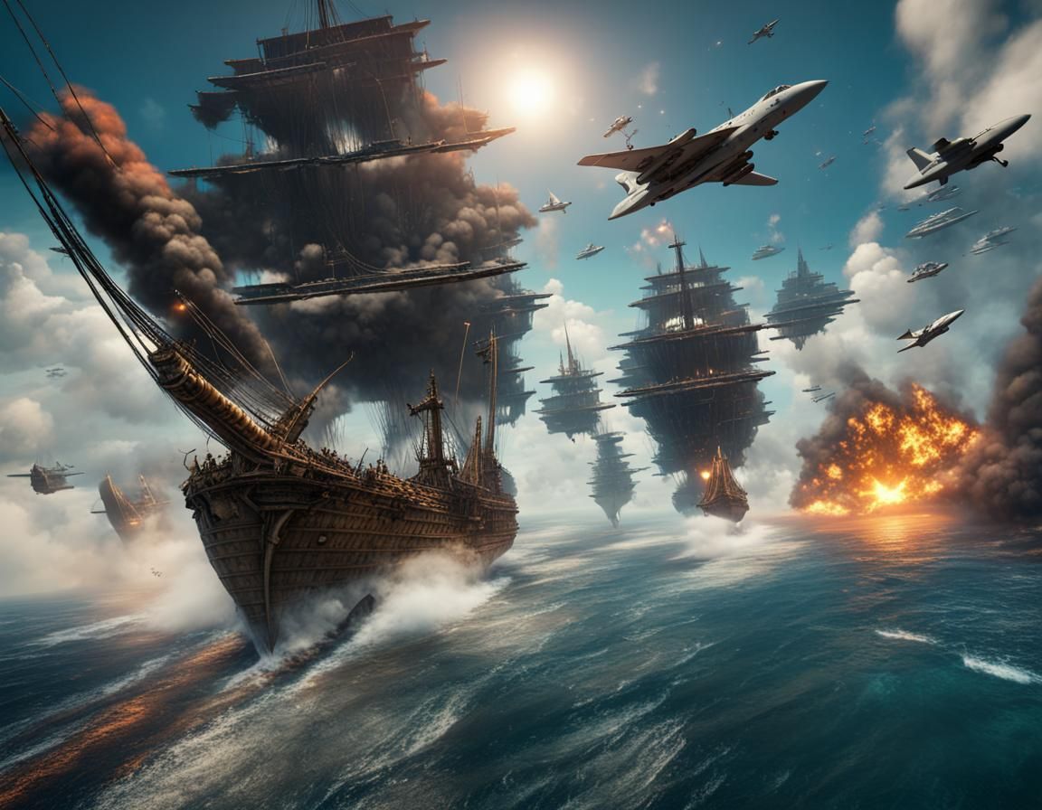 Galleons Battle Jets at Bermuda Triangle Portal