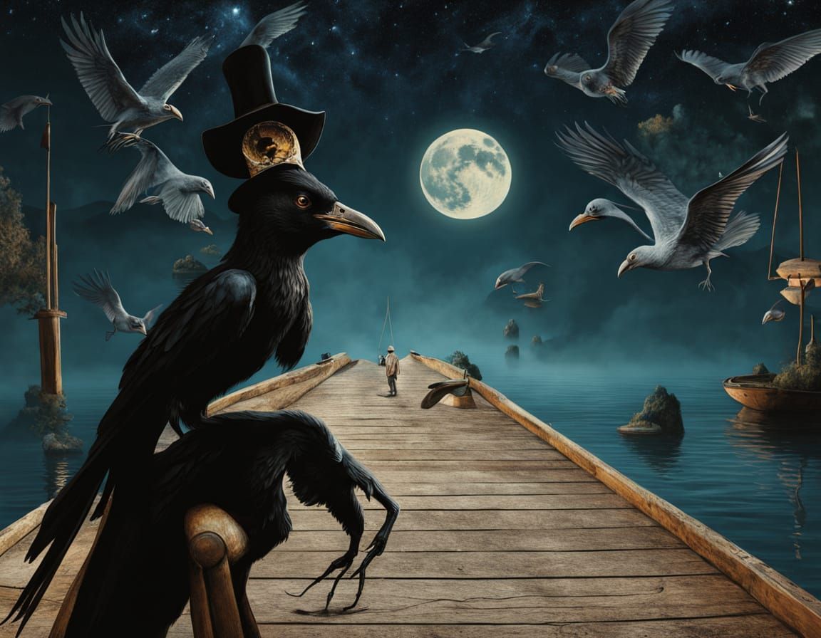 Nightmarish Fisherman Raven on Mediterranean Isle
